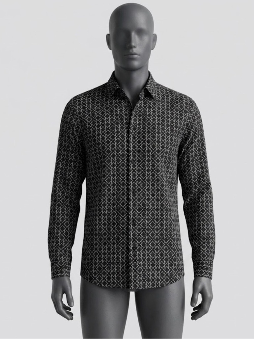Zara Men’s Black Printed Long Sleeve Button Up Short Size Medium Sheer Textured